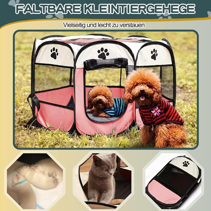 Складана переносна клітка-вольєр для собак та котів, 74x74x43 см (Рожева)