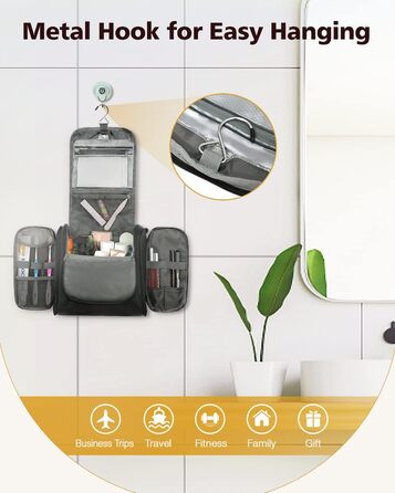 Чоловіча та жіноча косметичка для подорожей, водонепроникна сумка-органайзер для косметики з гачком, чорна