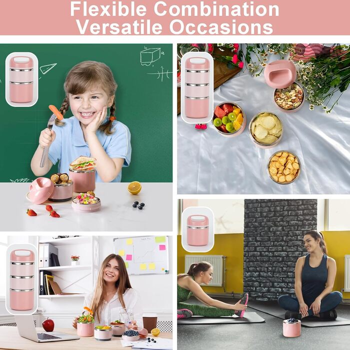 Ланчбокс Lille Home 1.43L з нержавіючої сталі - ізольований, без BPA, для дорослих (рожевий)