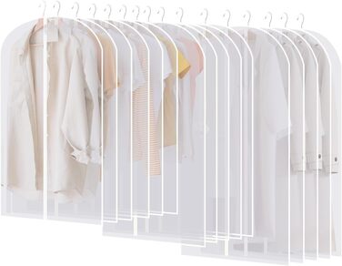 16 шт. мішки для одягу, великі, середні та короткі, 60 x 120/100/80 см, з блискавкою, прозорі, для костюмів, пальто, суконь, сорочок, зберігання, захисні чохли (білий)