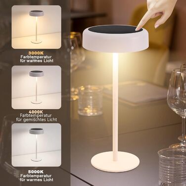 Настільна лампа на сонячній батареї з акумулятором LED, 2 шт. - Бездротова, з димером, сенсорна, біла, для дому та вулиці (IP44)