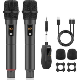 Aveek Караоке Мікрофон Бездротовий Набір, 2 шт. (2.4GHz, 6.35/3.5mm, з перезаряджаним приймачем)