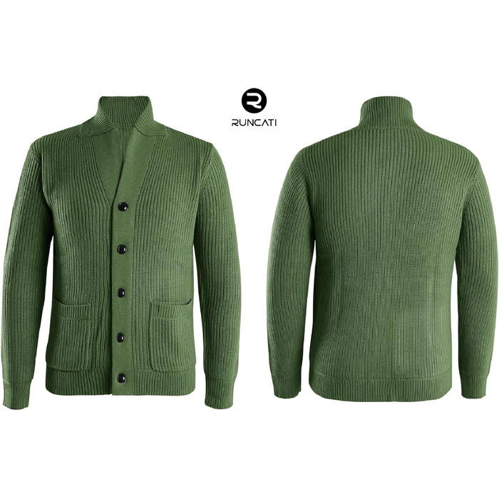Чоловічий кардиган Runcati з грубого в'язання, великий розмір L, з коміром-шарфом та ґудзиками