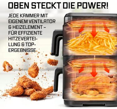 Фритюрниця електрична Gourmetmaxx FryUp3 з 3 камерами 17л, Airfryer з сенсорним дисплеєм, 12 програм, вікном огляду – для 12 осіб
