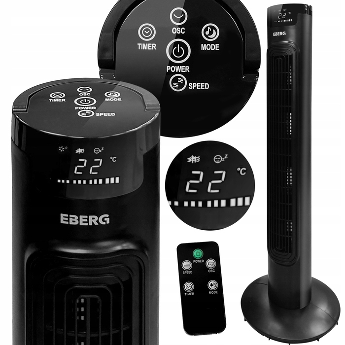 Колонний вентилятор EBERG AIRO85 XXL: безшумний підлоговий обдув з LED-дисплеєм та пультом керування