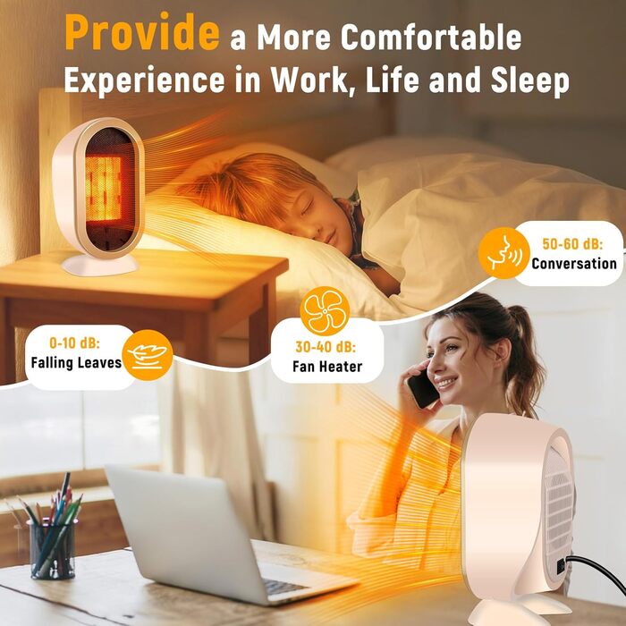 Електричний обігрівач Feebee: енергозберігаючий, тихий, 800/1200W, портативний, з контролем температури та захистом від перегріву та перекидання. Підходить для спальні, дому, офісу. (Білий, Бежевий)