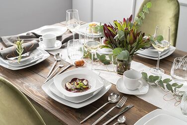 Singer | Soup Plates Markant in White, 6-Piece Soup Bowl Set for 6 People, Porcelain Bowl Set, Square | PREMIUM COLLECTION Soup Bowl Set 6 Pcs