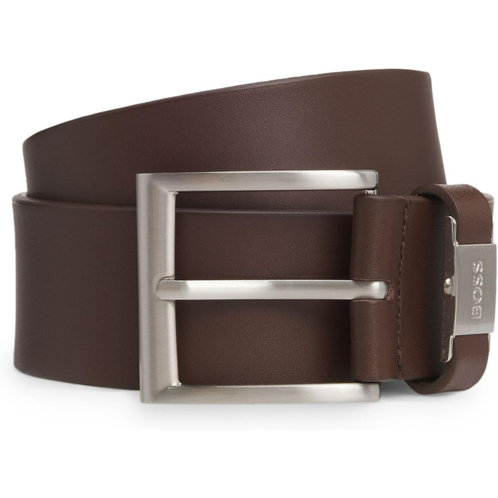 Чоловічий шкіряний ремінь BOSS Connio з логотипом та металевими деталями (105, Коричневий)