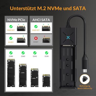 Зовнішній корпус-адаптер iDsonix M.2 NVMe та SATA SSD на USB 3.2 Gen 2 10Gbps, алюмінієвий, підтримує M-Key/B+M Key, розміри 2230/2242/2260/2280, USB-A/USB-C