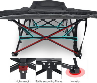 Кемпінгове ліжко REDCAMP XL з матрацом для дорослих, 226 кг, широке, розкладне, для відпочинку на природі, для гостей, для офісу, чорне