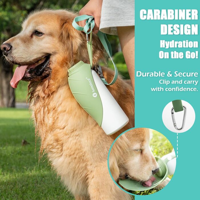 Термофляга для собак LumoLeaf з нержавіючої сталі, 800 мл, зелена - зберігає воду холодною/теплою, довговічна, портативна