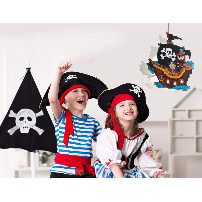 EGLO SAN CARLO Pendant Light for Kids, Children's Lamp with Pirate Motif, Decoration for Boys and Girls, Colorful Pendant Light for Children's Rooms, Pirate Ship Lamp, Steel, 28 W, white