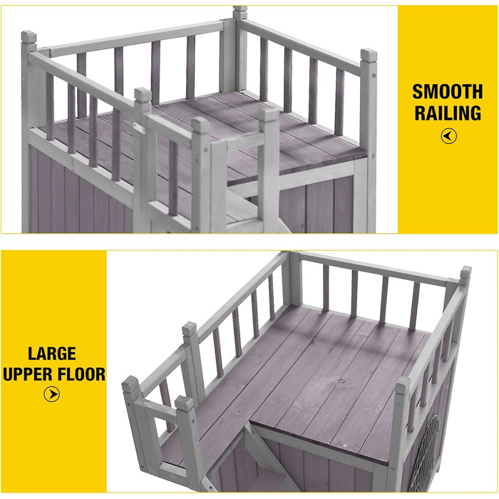 Будинок для собак та котів Aivituvin Feral з 2 поверхами та сходами (Сірий, L-08)