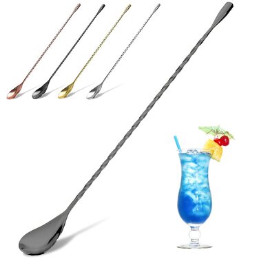 Якісний барний мішальний ложка YFWOOD з нержавіючої сталі з довгим руків'ям, для барменів, чорний