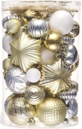 Набір прикрас на ялинку Valery Madelyn 60 шт. - ялинкові кулі, міцні, з підвісками, декор для ялинки (білий & золотий)