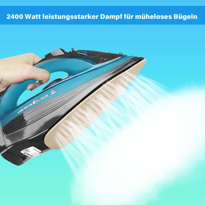 Пароочищувач для одягу бездротовий 2400 Вт з керамічною підошвою, функцією вертикального прасування, захистом від накипу та самоочищенням, блакитний