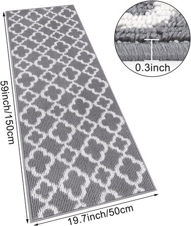 Килимок для підлоги SHACOS з антиковзаючою основою, 50x150 см, сірий - для кухні, вітальні, передпокою