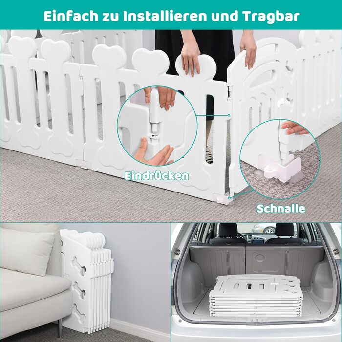 Льох для цуценят MAMIZO 60 см, огорожа для собак з пластикових панелей, портативна сітка для собак, загородження для собак з воротами, включає присоски та ґрунтові анкери, вольєр для собак для дому та вулиці (7+1, білий)