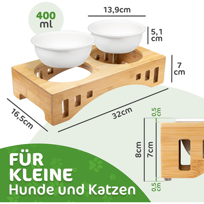 Миска для котів та тварин з бамбукового каркасу, подвійна керамічна миска 400 мл, для кошенят, собак, тварин