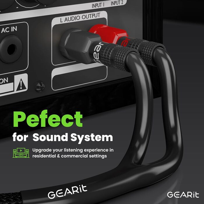 Акустичний кабель GEARit 12 AWG 10.7 м з банановими штекерами, OFC CL2 позолочені, плетений для Hi-Fi, домашнього кінотеатру, підсилювачів