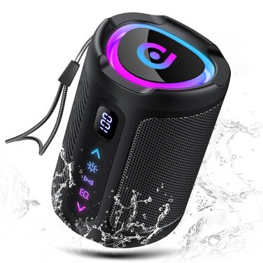 Bluetooth колонка з підсвіткою 2026 Musikbox: Портативна колонка Bluetooth 5.4, 15 Вт, Покращений бас, IPX7 водонепроникна, для подорожей, спорту, вечірок, велосипедів, Чорний