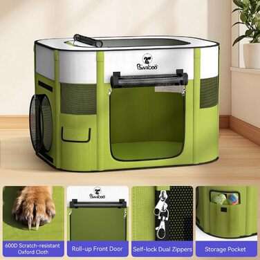 Pawaboo Розкладний вольєр для тварин, переносна клітка для собак та котів, зелений, 90x70x60 см