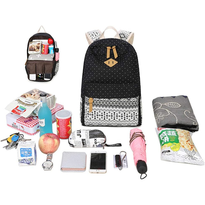 Жіночий/Дівчачий рюкзак у стилі vintage з кольоровими смужками. Чорний канвасний рюкзак для підліток, дівчат та студентів