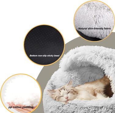 YUDANSI Cat Bed, 40cm Covered Dog Bed Cat Cave Bed Donut for Kittens Puppies, Plush Faux Fur Nest Fluffy Dog Bed Round Dog Cushion Dog Sofa Cat Bed for Cats and Small Dogs (Gray-65cm)