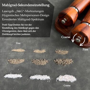 Набір для солі та перцю з дерева – 2 шт. Механічні млини для солі та перцю з регульованою керамічною жорновою системою, з акціїї, висота 21 см