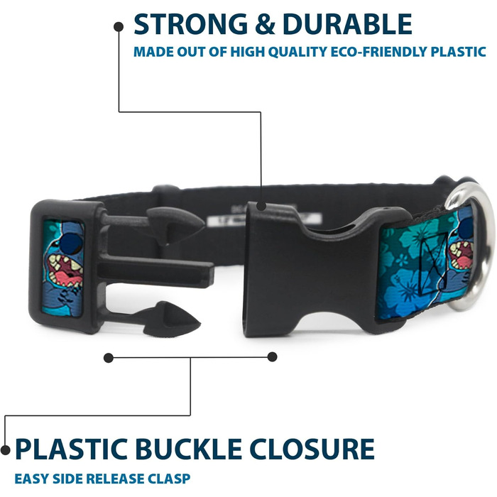 Нашийник Buckle-Down з пластиковим затискачем - Stitch Expressions/Колаж гібіскусу зелено-блакитний градієнт, ширина 2.5 см, підходить для шиї 38-66 см - Великий