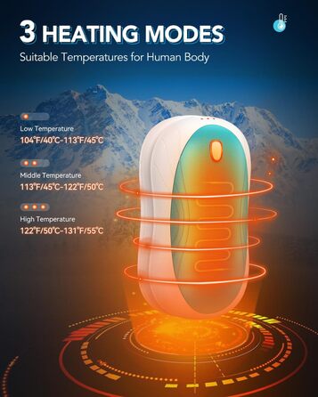 Електричні грілки для рук Cnkeeo, 2 шт. з роздільним магнітним з'єднанням, Powerbank USB, 3 режими нагріву, для активного відпочинку, риболовлі, полювання, чорно-білі (блакитні)