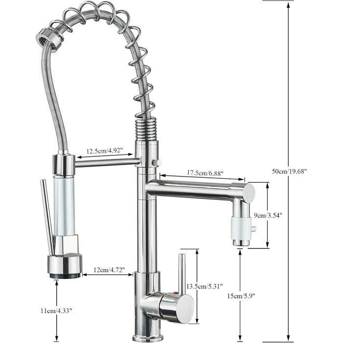 Кухонний змішувач з двома виливами, поворотний на 360°, з високим виливом та спіральною шланговою насадкою. Змішувач для кухні з нержавіючої сталі, оброблений під мідь (щіткова обробка).