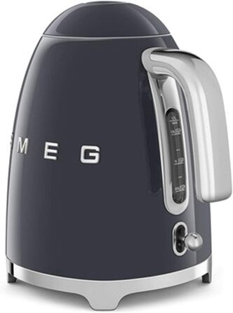 Електричний чайник Smeg KLF03PKEU 1.7L сірого кольору з нержавіючої сталі, з м'яким відкриванням кришки та фільтром від накипу