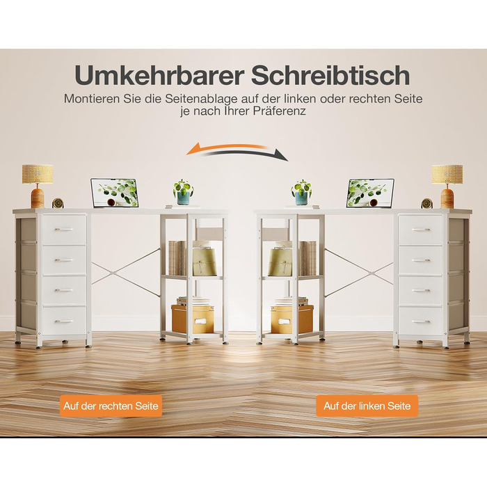 Компактний письмовий стіл Coleshome з 4 шухлядами, 100x40 см, з полицями, для офісу, робочого кабінету, спальні, білий