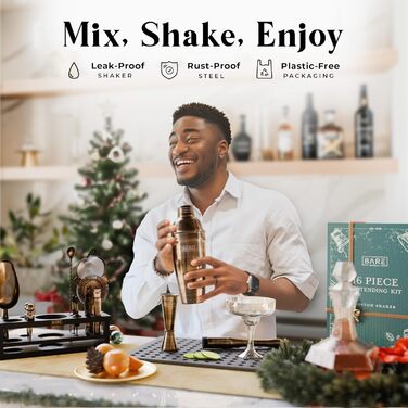 Набір бармена BARE BARREL® Mixology: 16 предметів для приготування коктейлів | Шейкер, барний аксесуар, набір для дому | 35 рецептів, 24oz Cobbler Shaker
