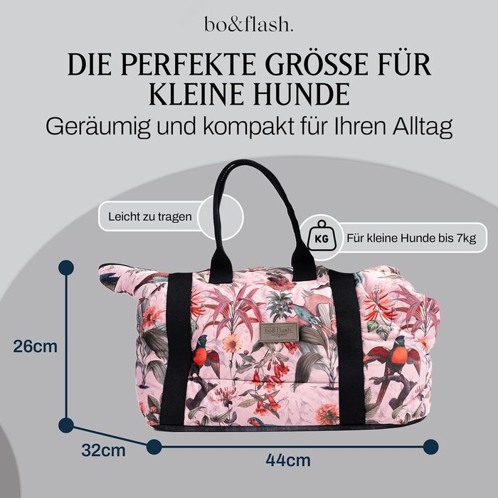 bo&flash Hundetragetasche Portland – Сумка-переноска для собак Portland – для маленьких собак до 7 кг – комфортна та стильна, миється, екологічна (Elodie)