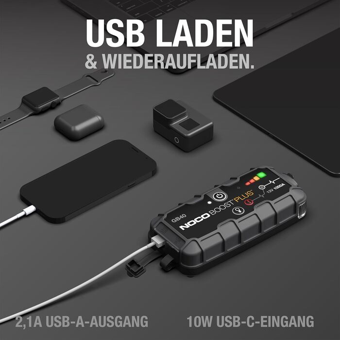 Портативний пусковий пристрій NOCO Boost GB40: Powerbank 1000A для автомобілів (бензин до 6.0L, дизель до 3.0L)