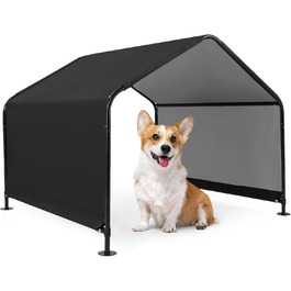 Будка для собак Costway Outdoor - велика, середня, маленька, чорна, 129 x 124 x 108 см, водовідштовхуюча, з дахом та кілочками