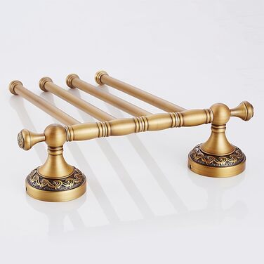 Brass toothbrush holder, antique bronze finish, cup holder with white ceramic cup, wall-mounted, bathroom accessory, patterned carving design (folding towel rack)