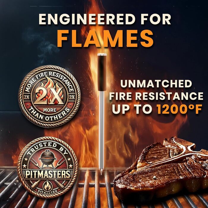 MeatStick V: Розумний термометр для м'яса з Bluetooth, 1200°F, безлімітна дальність, точність 0.4°F, для гриля, духовки, мангала, коптильні, фритюрниці, з логуванням даних в додатку