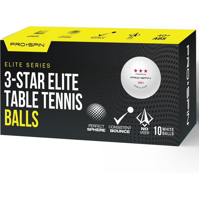 PRO SPIN Table Tennis Balls - 3 Star 40+ | High-Quality ABS Training Balls | Durable for Indoor/Outdoor Play, Competition & Elite Series (10-Pack)