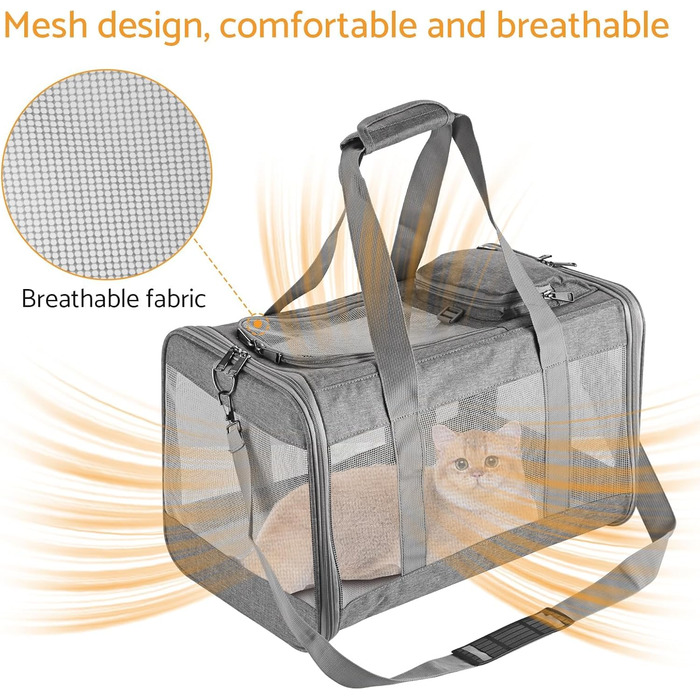 Складана переносна переносна коробка для собак та котів - переносна собача сумка для транспортування до 4 кг собак та 5 кг котів для подорожей та автомобіля | 40x16x32 см (Сірий, Розмір L 44 x 31 x 31 см)