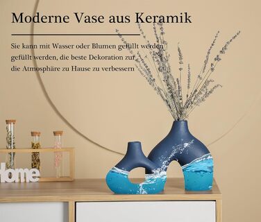 Керамічні вази CEMABT, 2 шт. для сучасного інтер'єру, круглі вази-подушки для сухоцвітів, нейтральний бохо-сканді мінімалізм, вази для вітальні, весілля (блакитні)