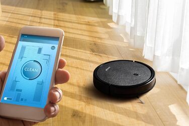 Робот-пилосос з функцією миття - 2в1. Робот-пилосос з додатком, акумулятором 120 хв, для килима, шерсті тварин та твердих підлог. З зарядну станцією та пультом дистанційного керування (Чорний)