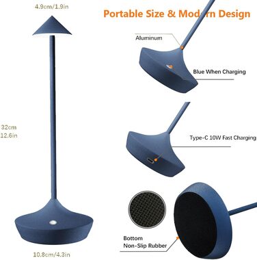 Набір з 2-х світлодіодних акумуляторних настільних ламп Hapfish бездротових, диммуються, алюмінієві, водонепроникні, для дому, тераси, ресторану (Коричневий/Синій)