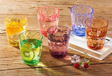 YINJOYI 300ml 4-Piece Glass Water Glasses, Plastic Cups, Drinking Glasses, Drinking Cups, Long Drink Glasses, Children's Juice Glasses, Reusable (4 Colors)