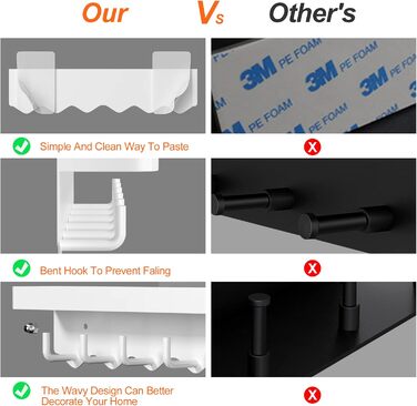 Ключниця Newaner з полицею та 6 гачками, біла. Органайзер для ключів без свердління, настінний, для дому та кухні