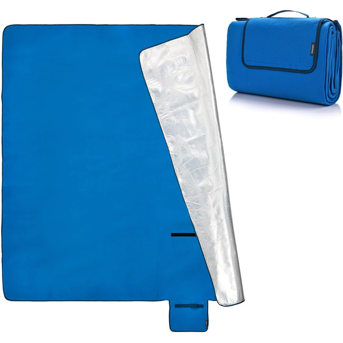 Плед для пікніка Meteor XXL водонепроникний, 150x190 см, синій - термоізольована килимок для кемпінгу, пляжу, саду