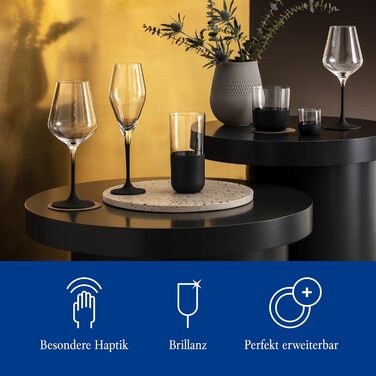 Villeroy & Boch – Manufacture Rock White Wine Glass Set, 4-Piece, White Wine Glasses, Wine Glass Black Stem, Beautiful Transparent Black Wine Glasses, Exceptional Wine Glasses, Crystal Glass