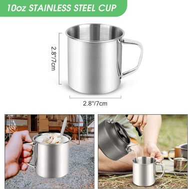 Набір посуду для кемпінгу Odoland на 2 особи: нержавіюча сталь, складний, з тарілкою та чашкою